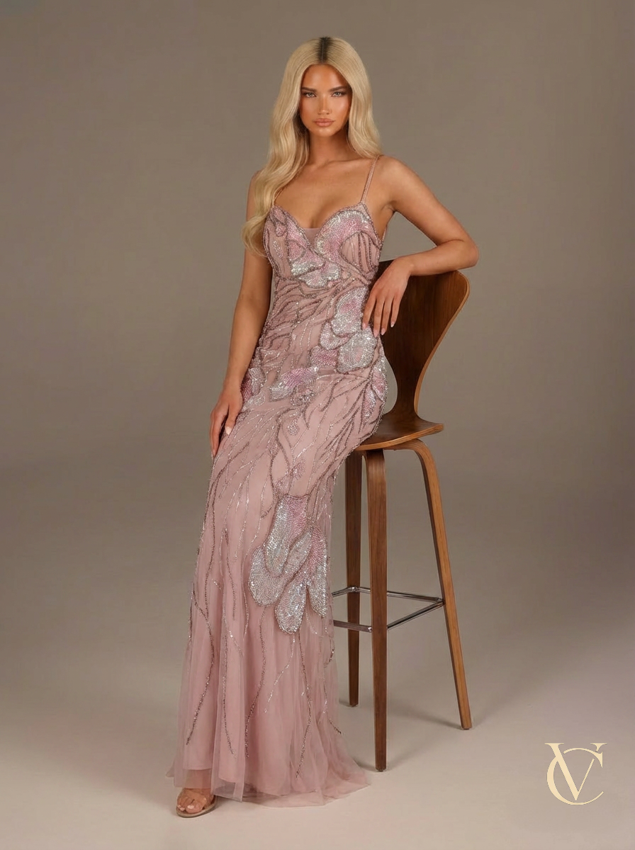 Blush Crystal Sculpted Evening Gown
